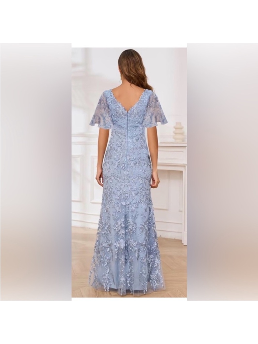 Elegant Light Blue Lace V-Neck Evening Dress “Mother of the Bride” - Picture 3 of 3